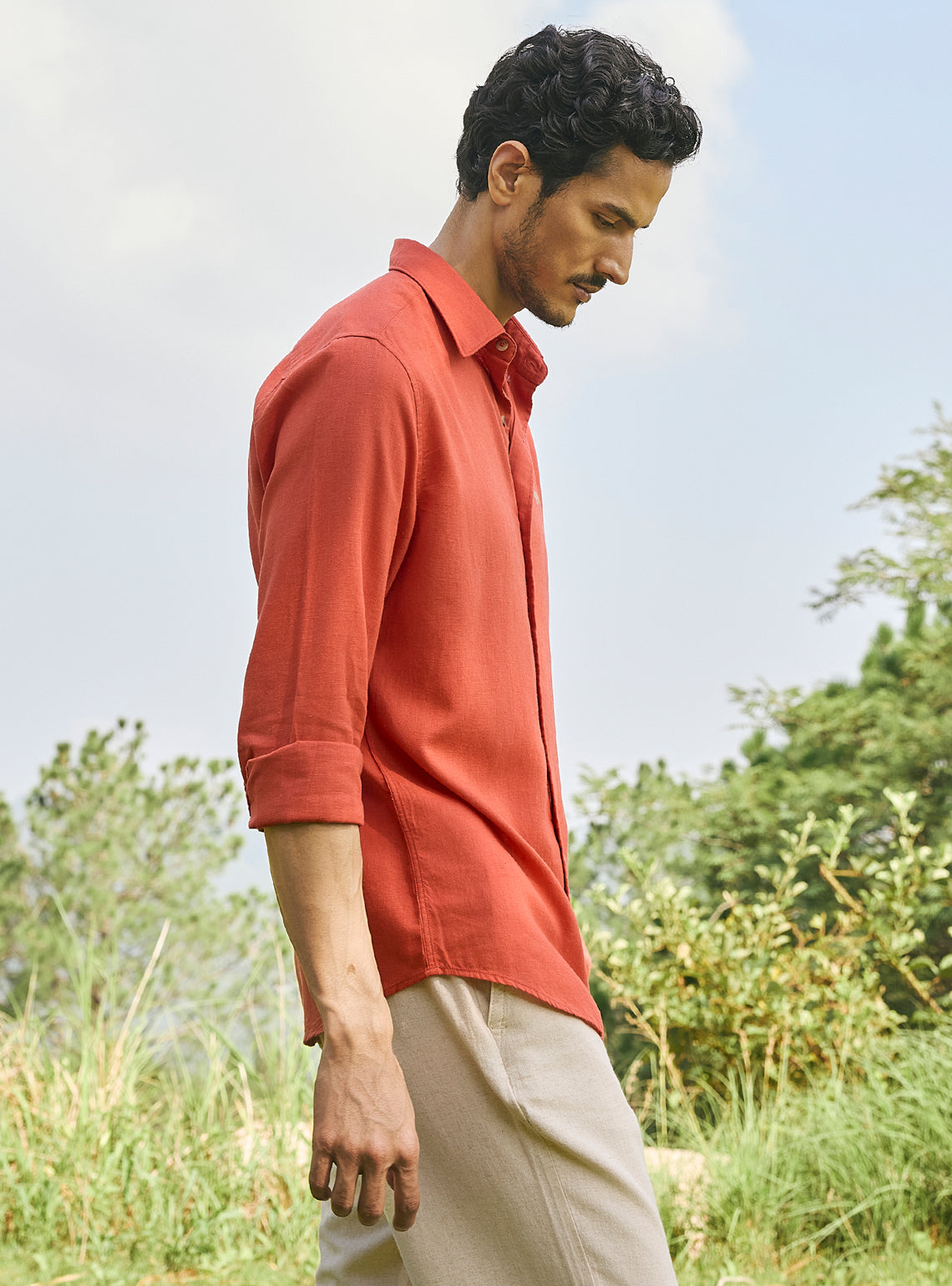Dusk Orange Lyocell Linen Shirt