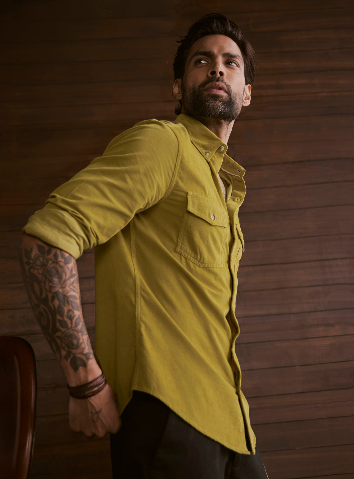 Forest Olive Cotton Tencel Cordruoy Shirt