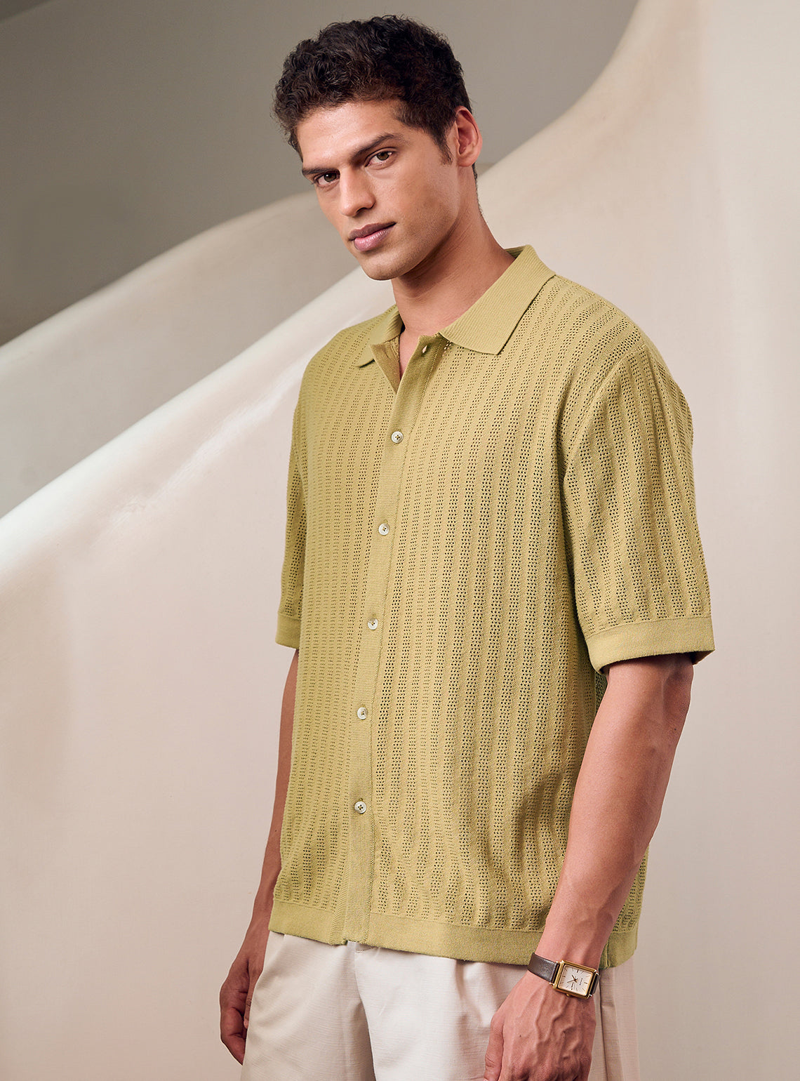 Yuma Olive Cotton Pointelle Shirt