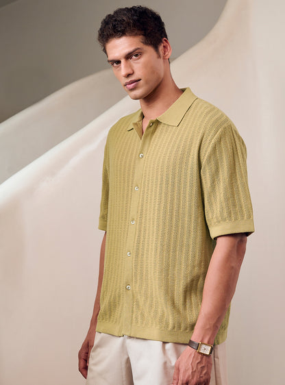 Yuma Olive Cotton Pointelle Shirt