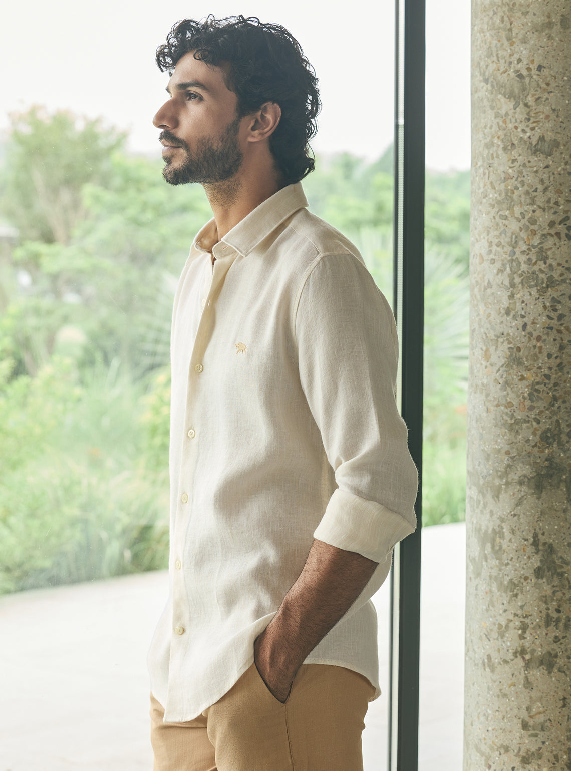 Mesa Beige Stripe Linen Tencel Shirt