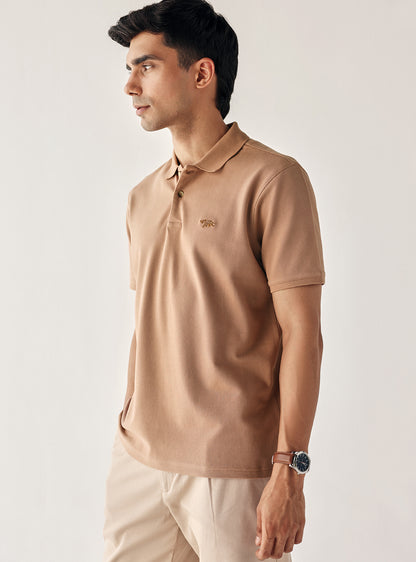 Saddle Brown Cotton Blend Pique Polo