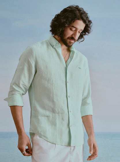 Lagoon Teal Linen Shirt