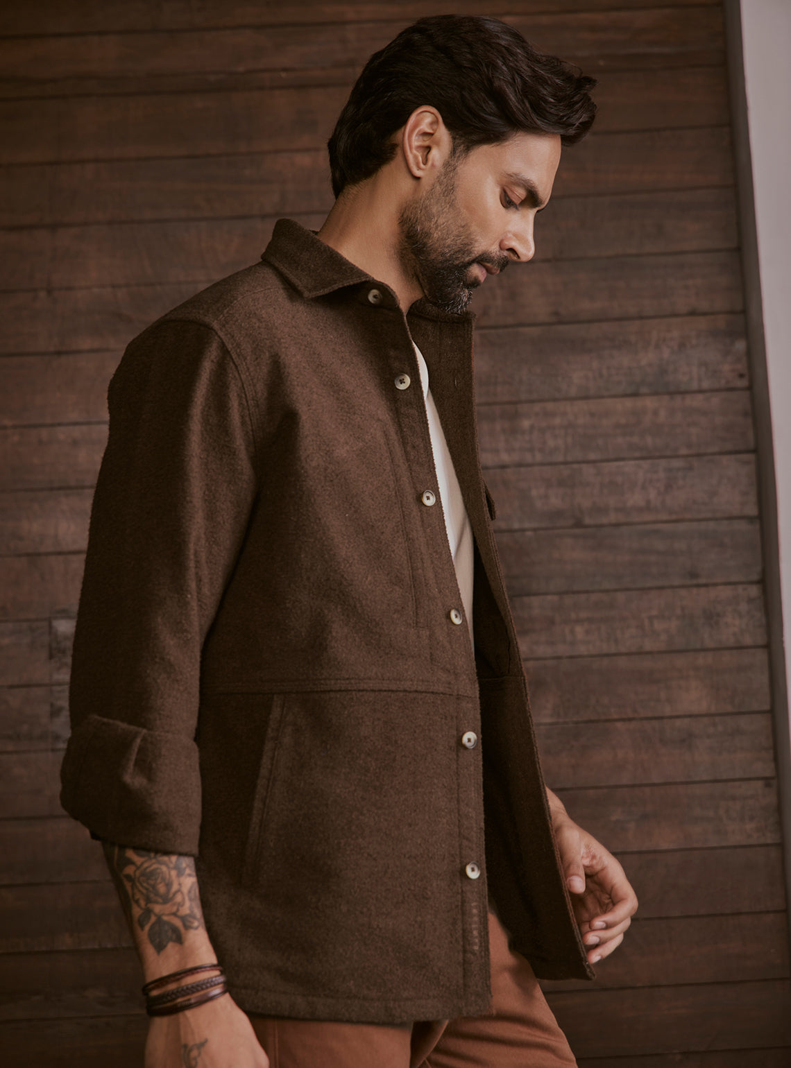 Woodland Brown Poly Blend Terry Overshirt