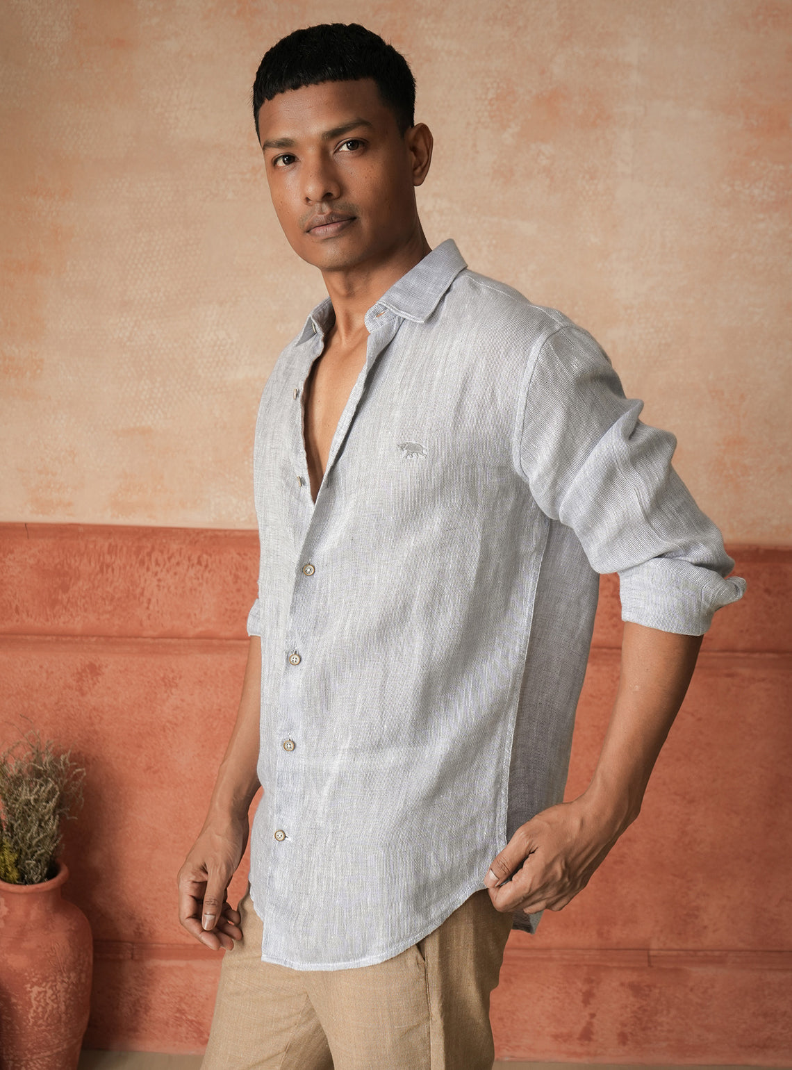 Harbour Blue European Linen Dobby Shirt