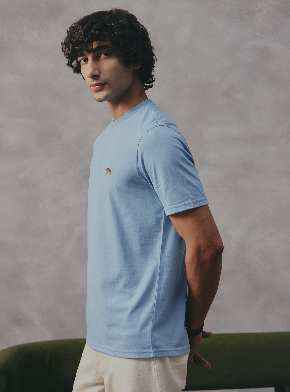 Azure Blue Cotton Blend Crewneck