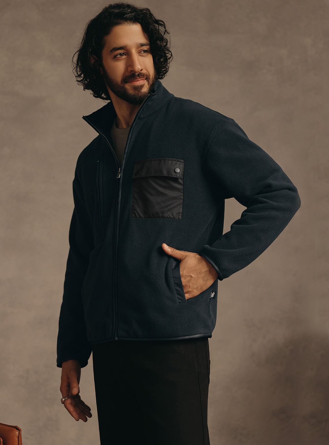Iron Navy Cotton Fleece Jacket
