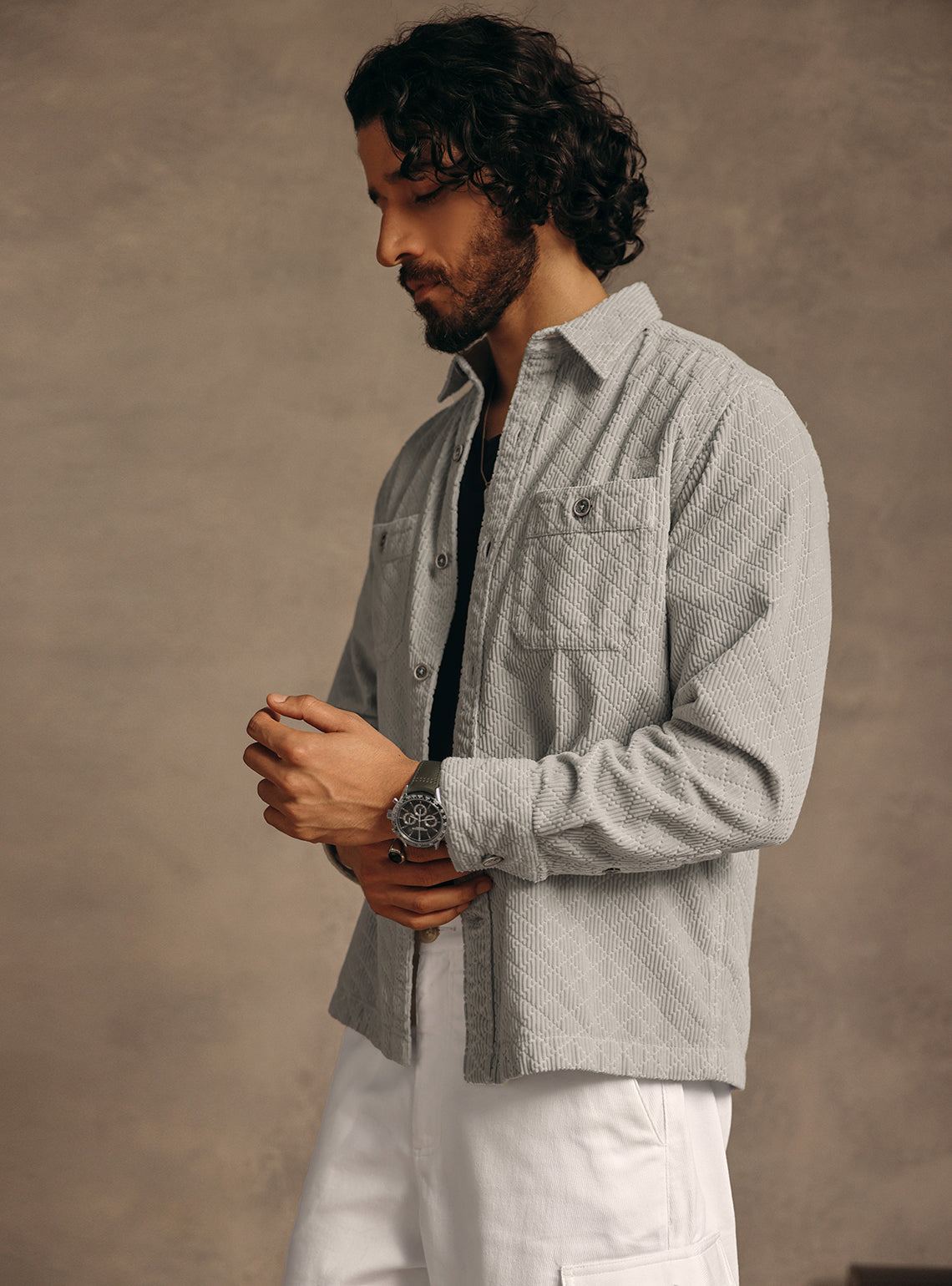 Tundra Grey Cotton Corduroy Overshirt