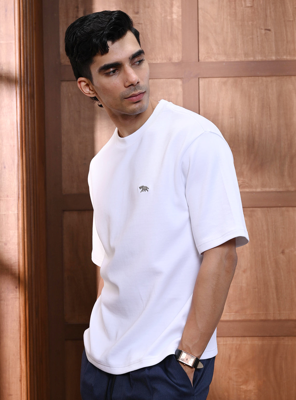 Quartz White Cotton Blend Crew