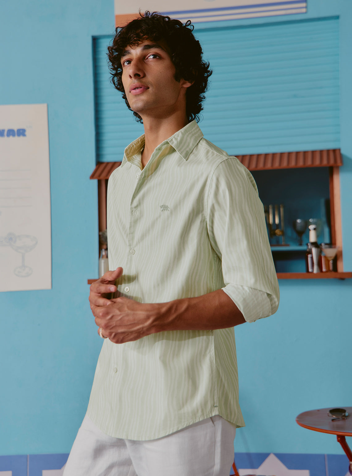 Southside Green Cotton Tencel Print Shirt