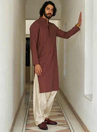 Nashik Rust Cotton Blend Melange Kurta