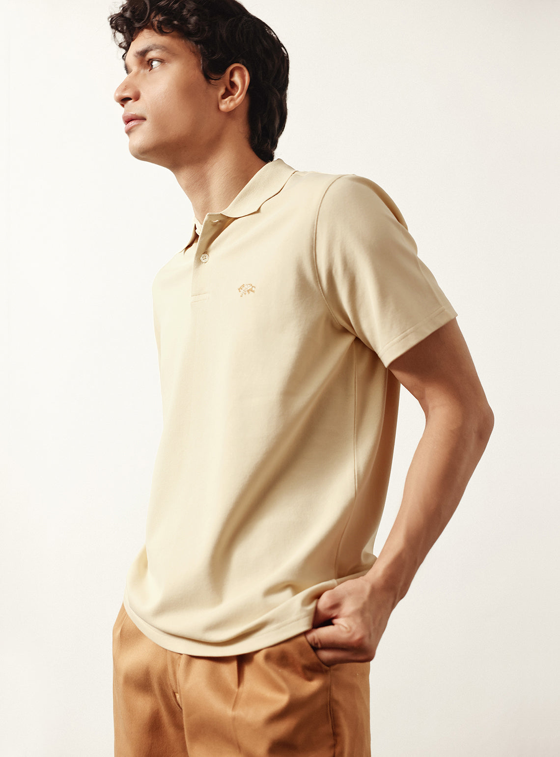 Bison Beige Cotton Lycra Pique Polo