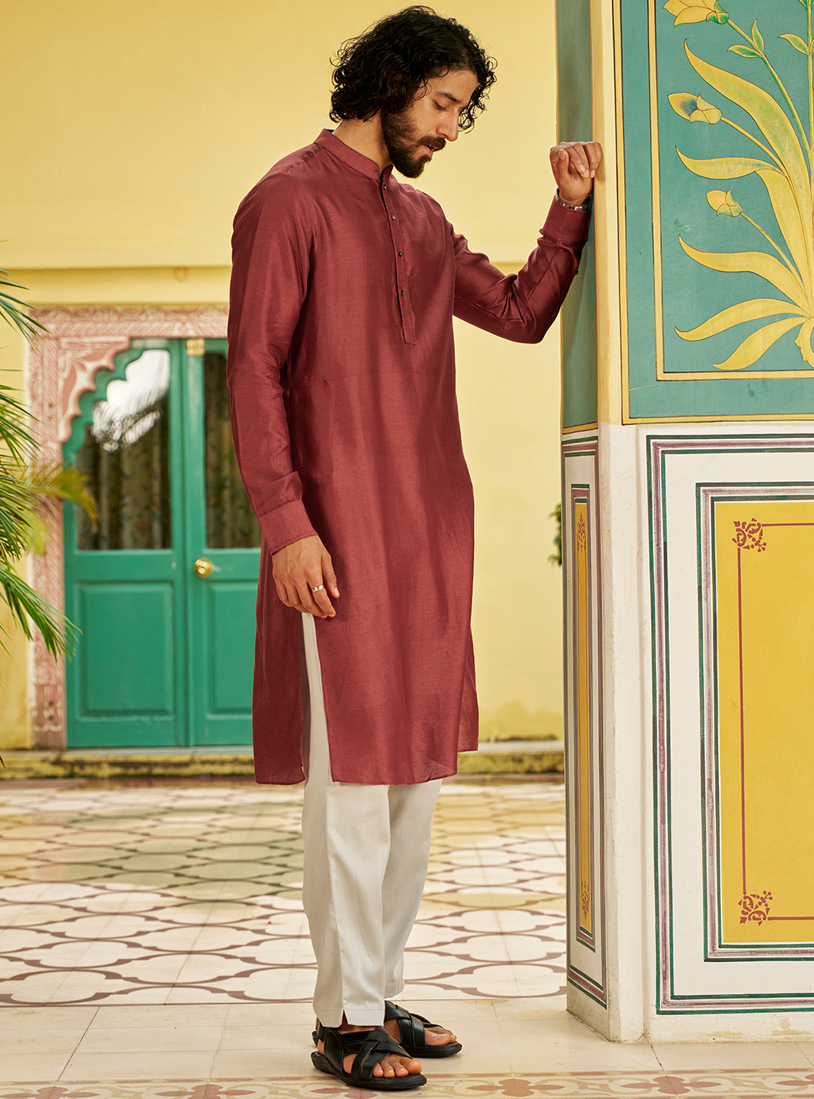 Aag Red Cotton Silk Kurta