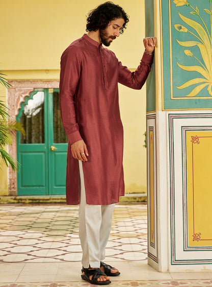 Aag Red Cotton Silk Kurta