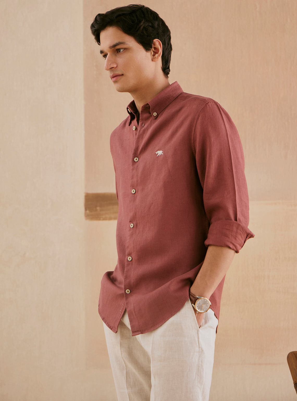 Coral Rust European Linen Shirt