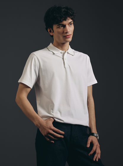 Imperial White Cotton Embroidered Polo