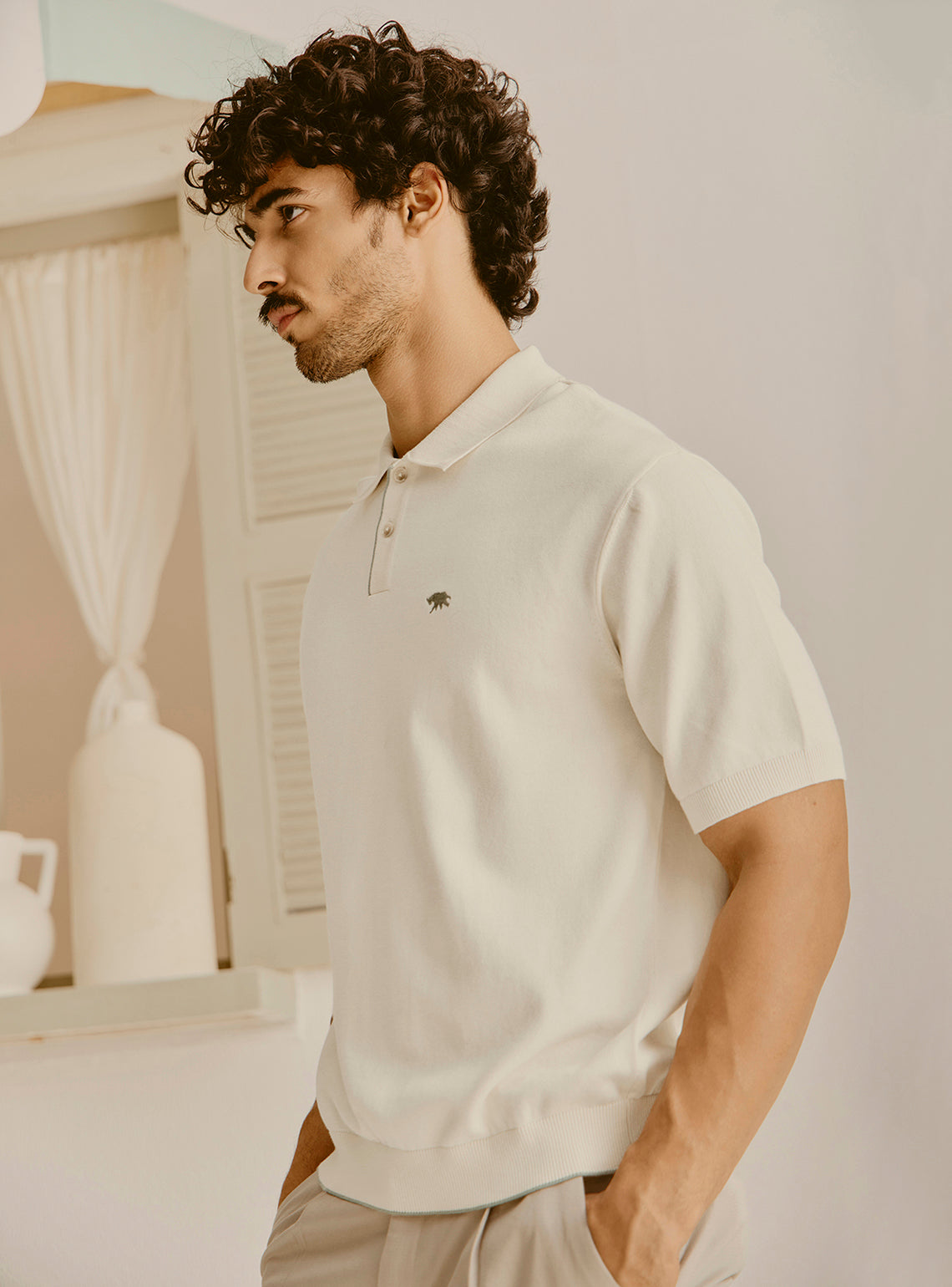 Crete Off-White Cotton Knit Polo