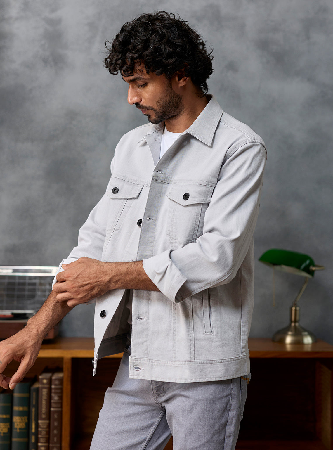 Ash Grey Cotton Viscose Denim Jacket