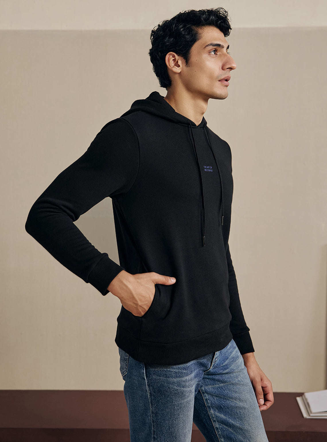 Coal Black Cotton Triblend Hoodie