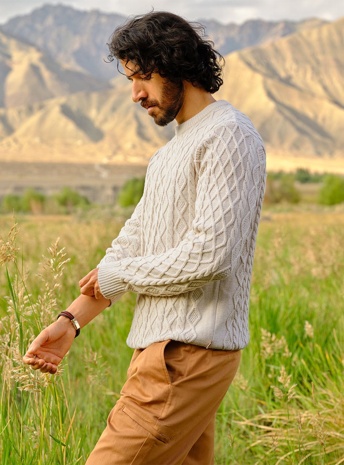 Snowy Off-White Cotton Melange Pullover