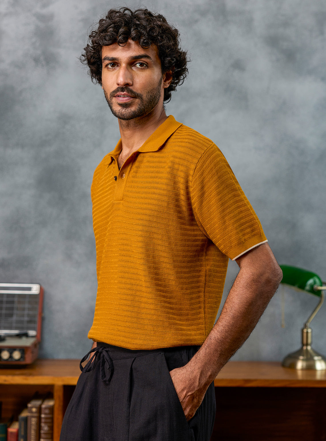 Playmaker Orange Textured Cotton Polo