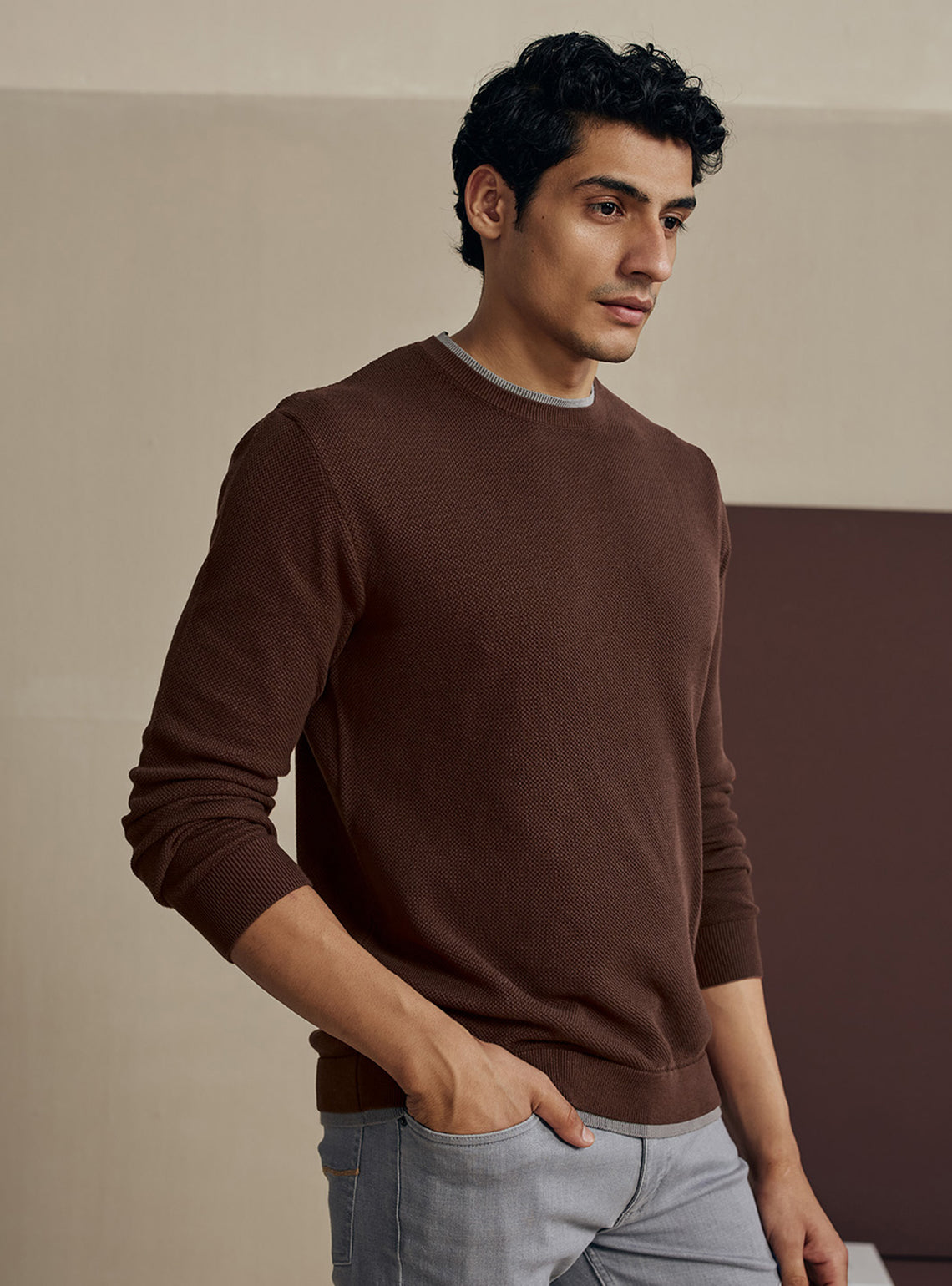 Deep Maroon Honeycomb Cotton Pullover
