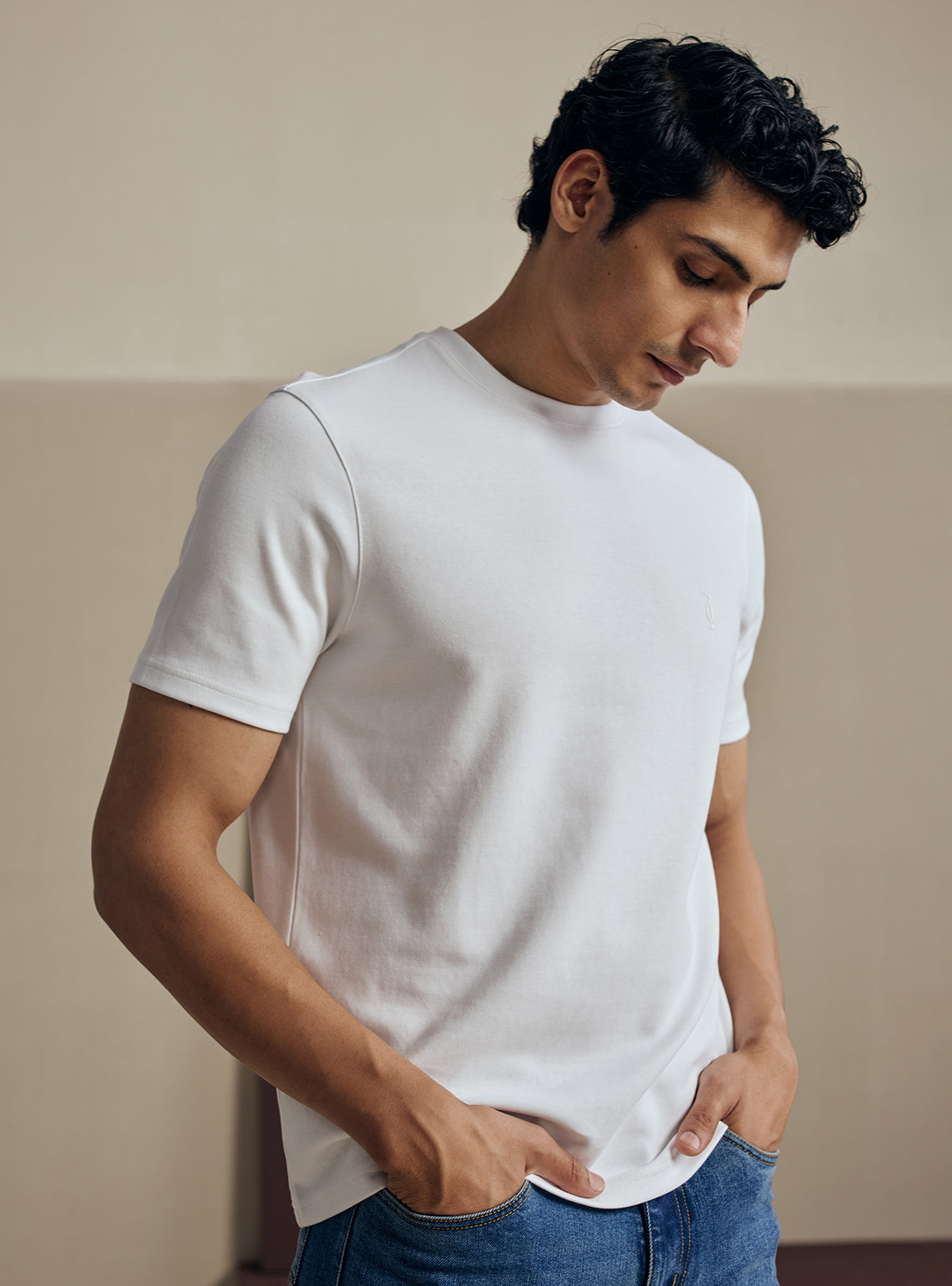 Winter White Cotton Blend Crewneck
