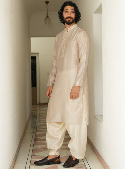 Manh Beige Cotton Silk Kurta