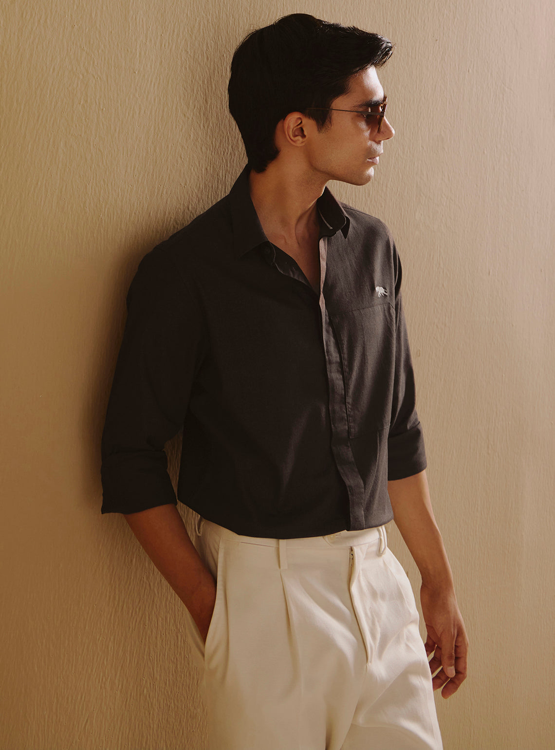 Wood Brown Cotton Lycra Melange Shirt