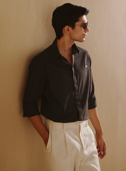 Wood Brown Cotton Lycra Melange Shirt