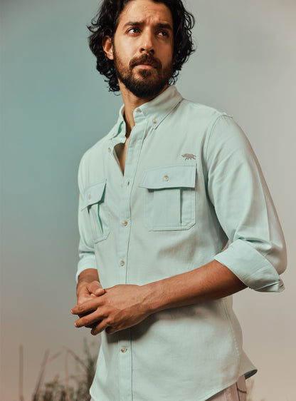 Glacier Green Cotton Twill Shirt