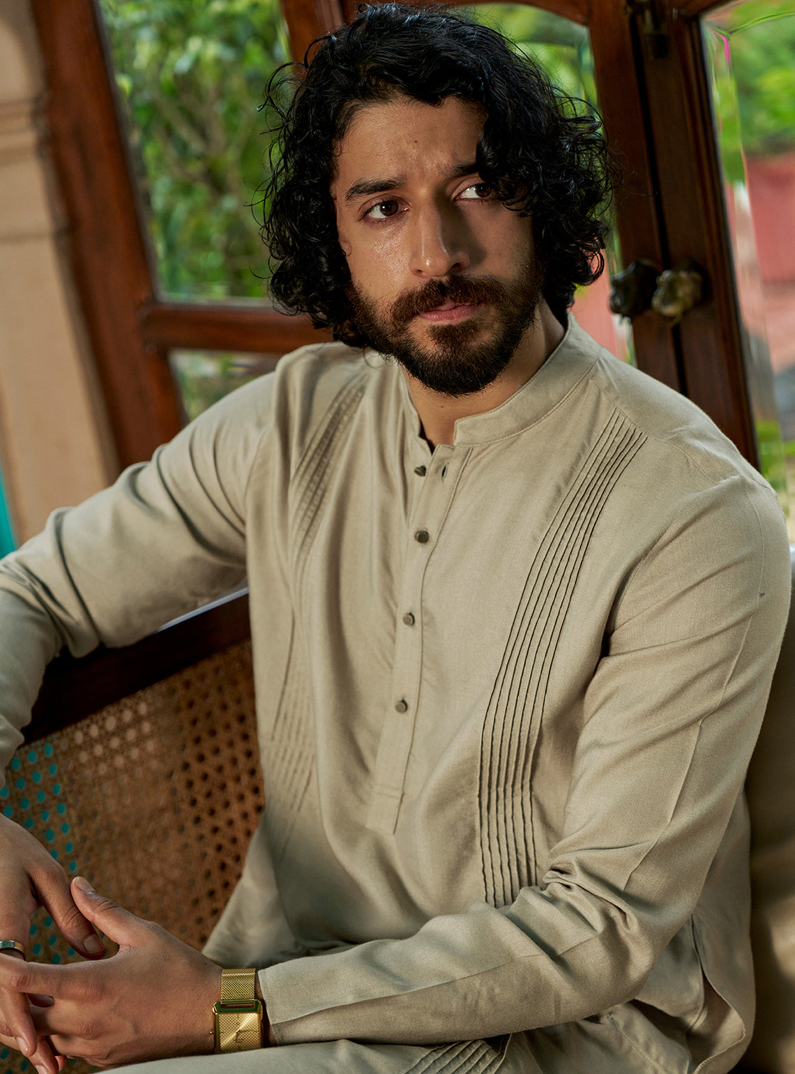 Ivra Beige Viscose Silk Kurta