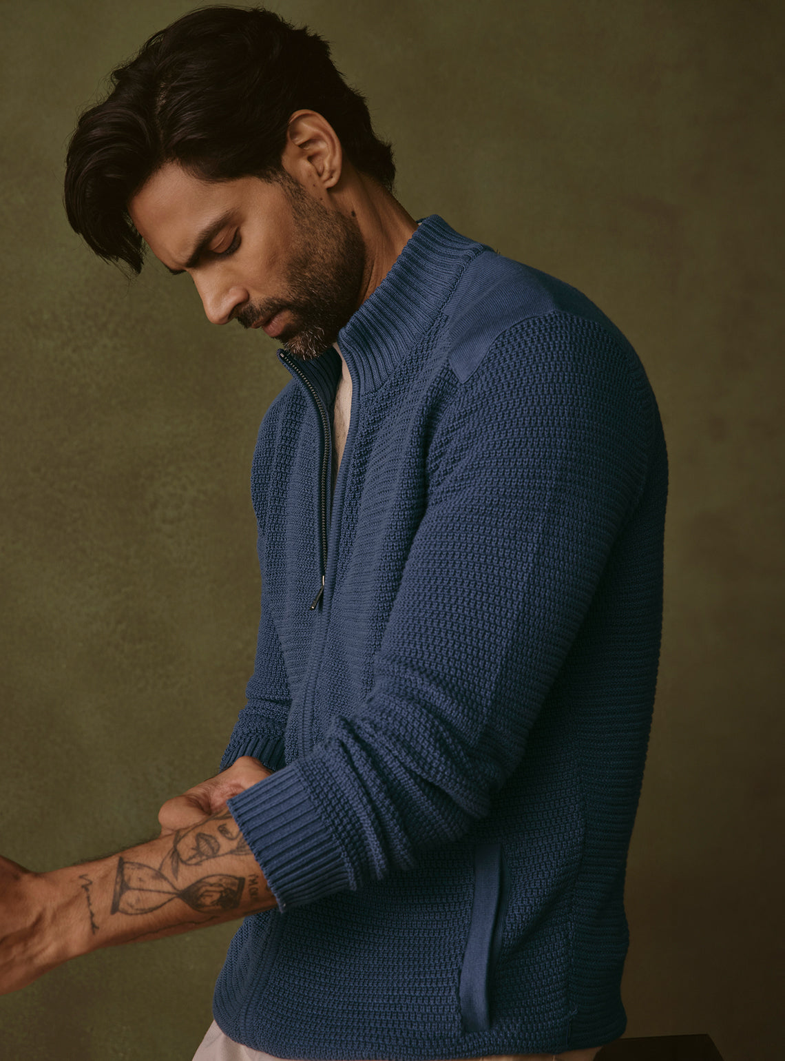 Coastal Blue Cotton Textured Bomber