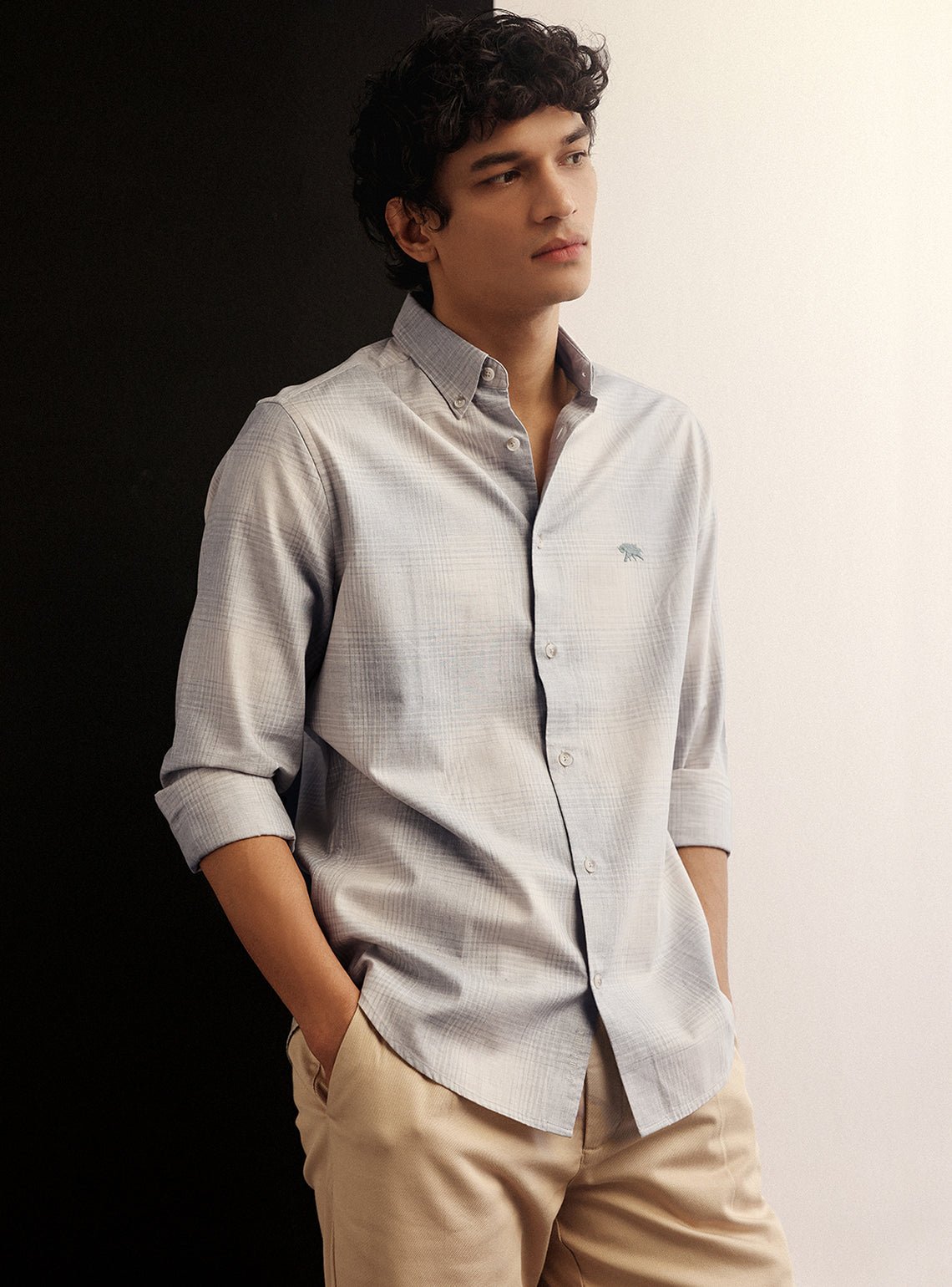 Grey Fade Cotton Melange Shirt