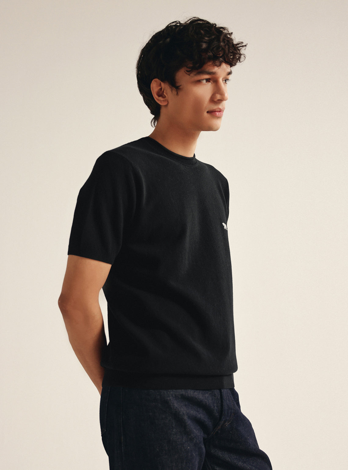 Obsidian Black Cotton Honeycomb Tee