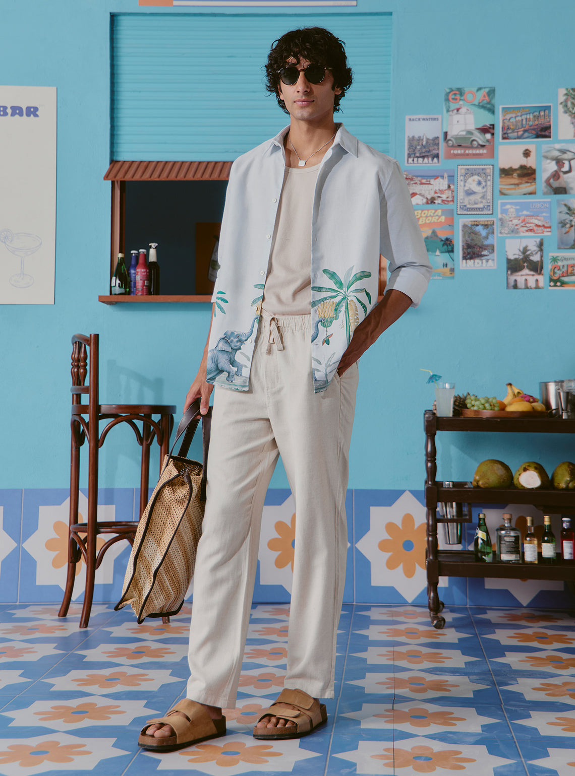 Margarita Blue Cotton Linen Print Shirt