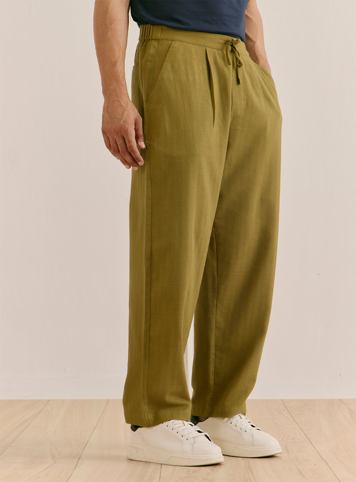 Shoreline Olive Cotton Straight  Trouser