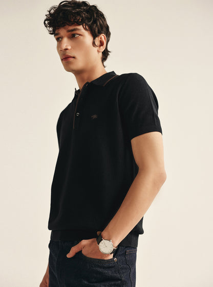 Onyx Black Moss Knit Polo