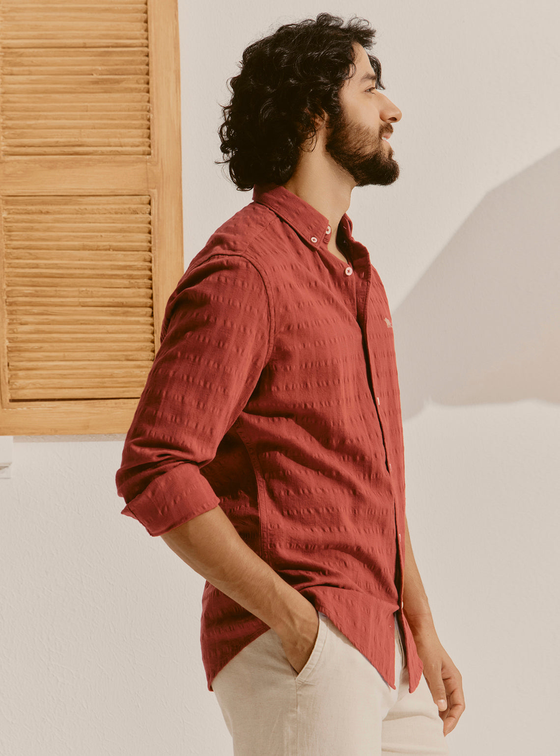 Cadaques Rust Cotton Check Shirt