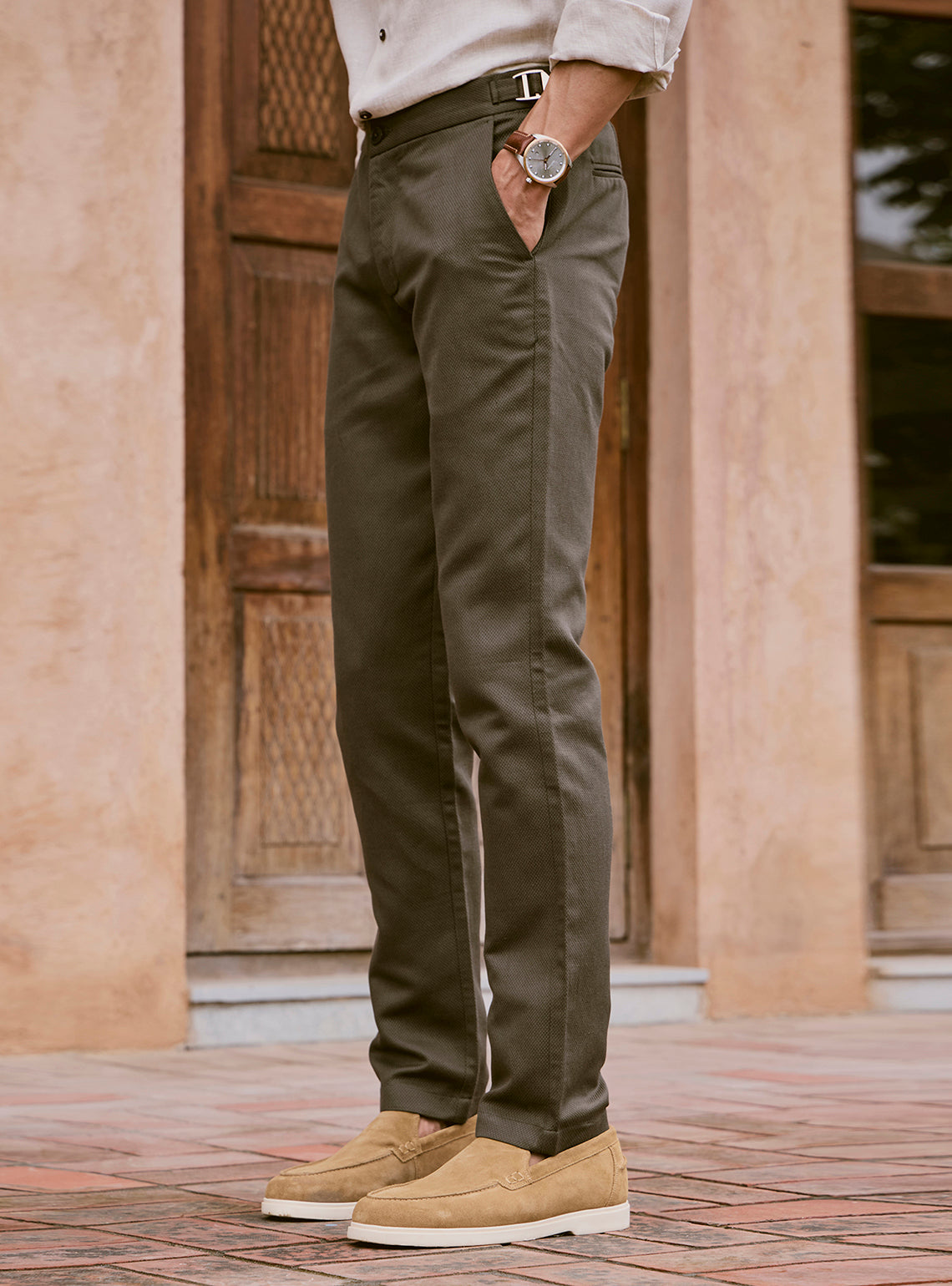 Bronze Olive Cotton Linen Trousers