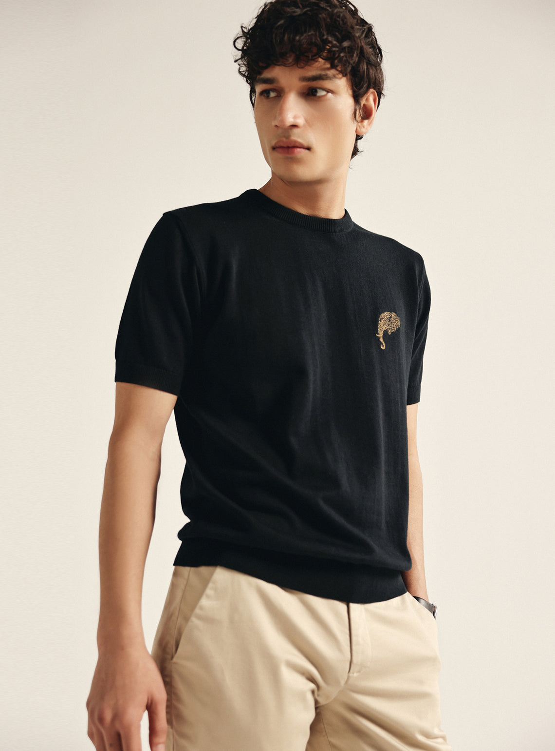 Midnight Black Cotton Crew Tee