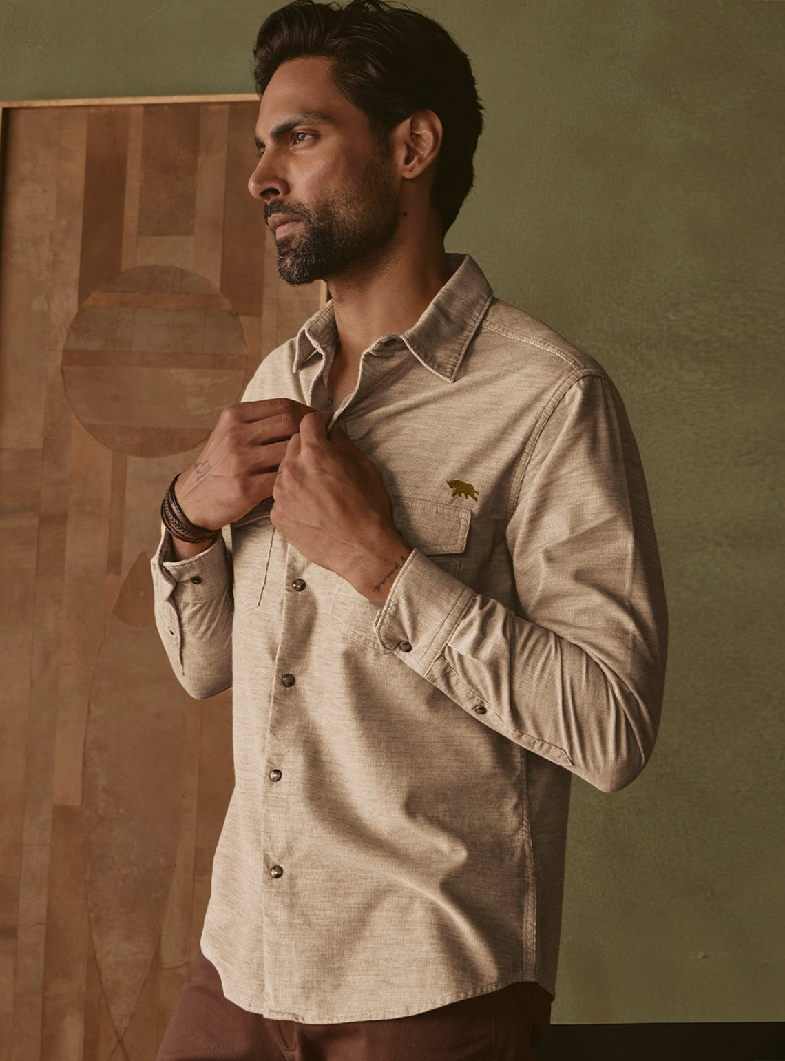 Sandstone Khaki Cotton Corduroy Shirt
