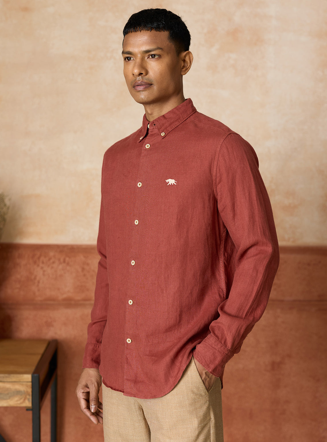 Coral Rust European Linen Shirt