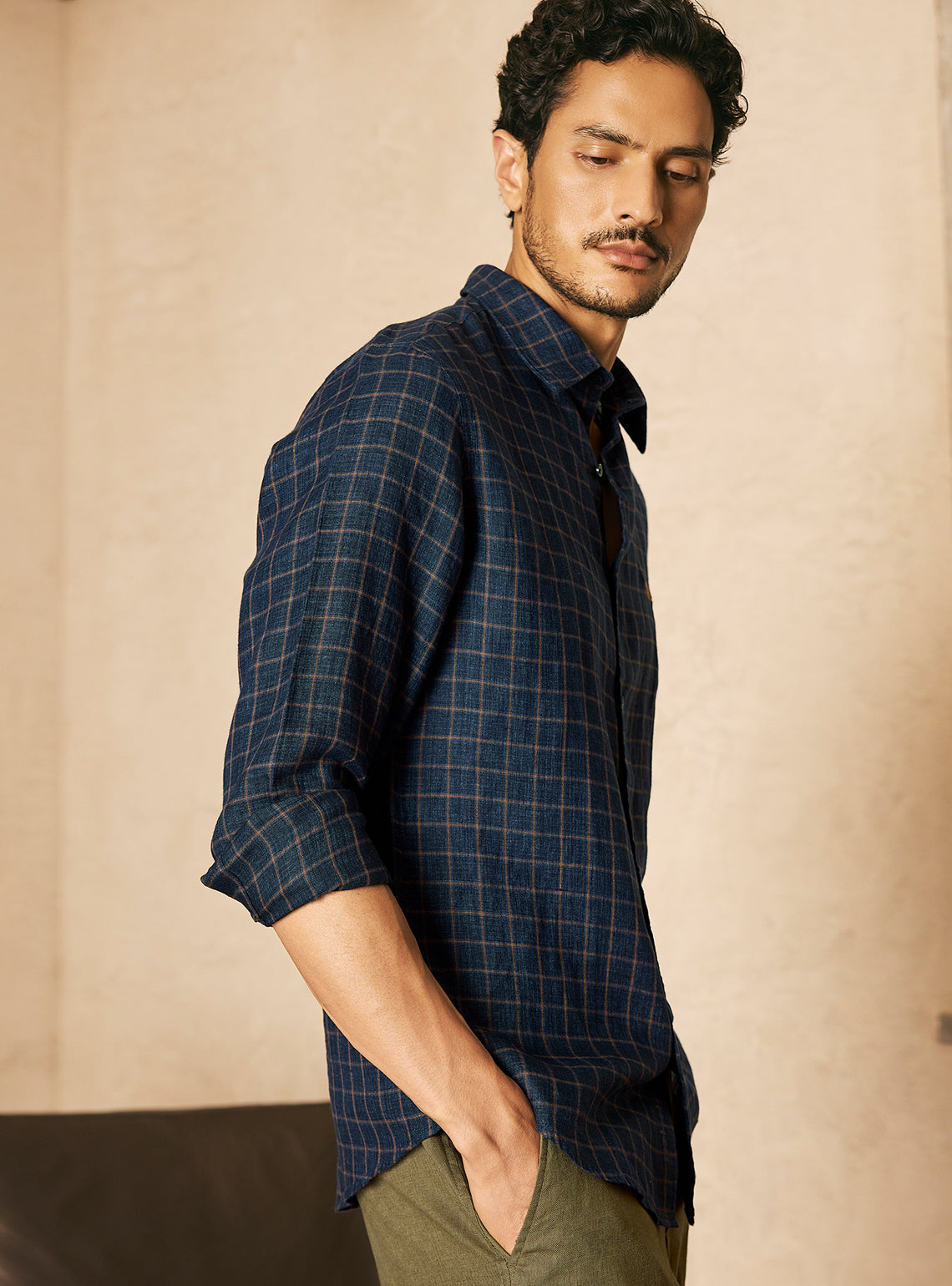 Harbor Navy Check Linen Shirt