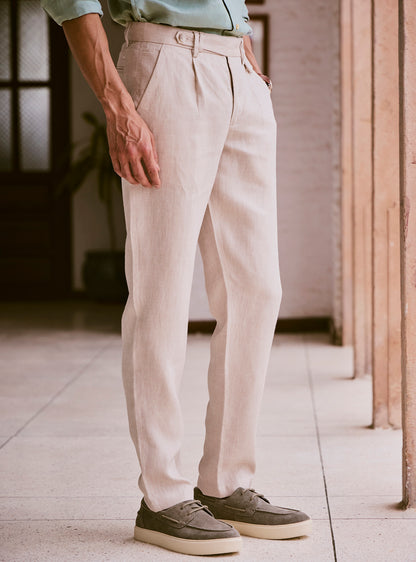 Pearl Beige Linen Twill Trousers
