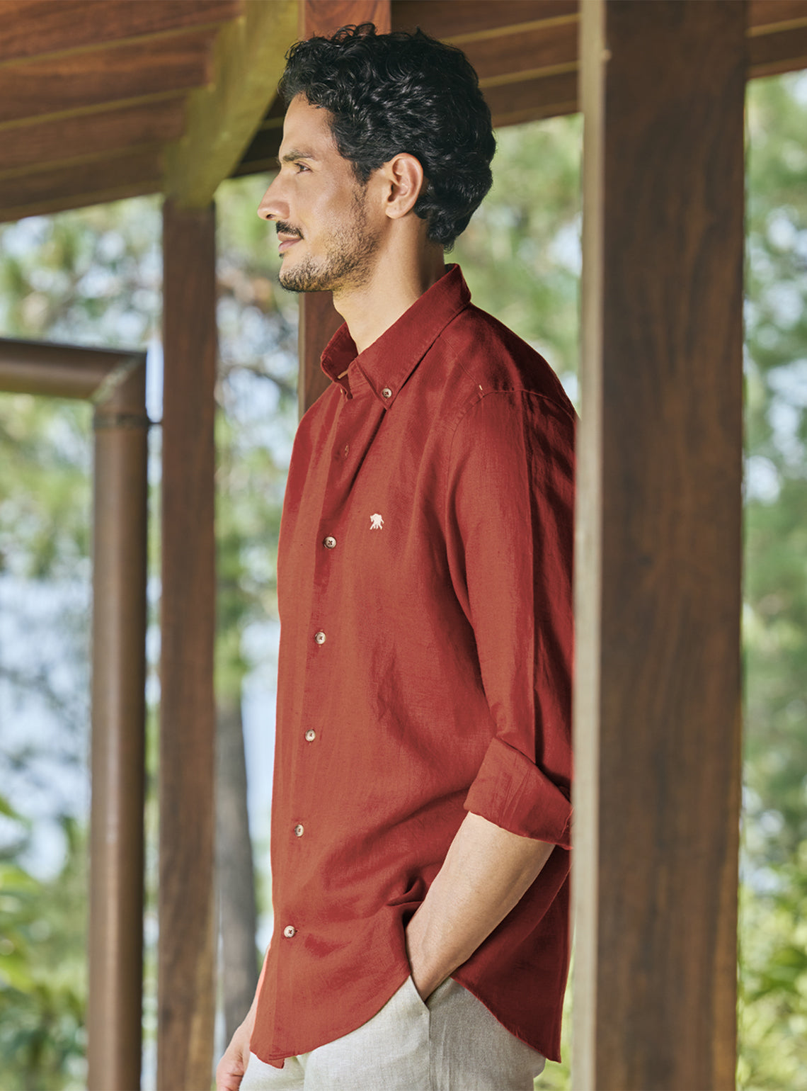 Garnet Red European Linen Shirt