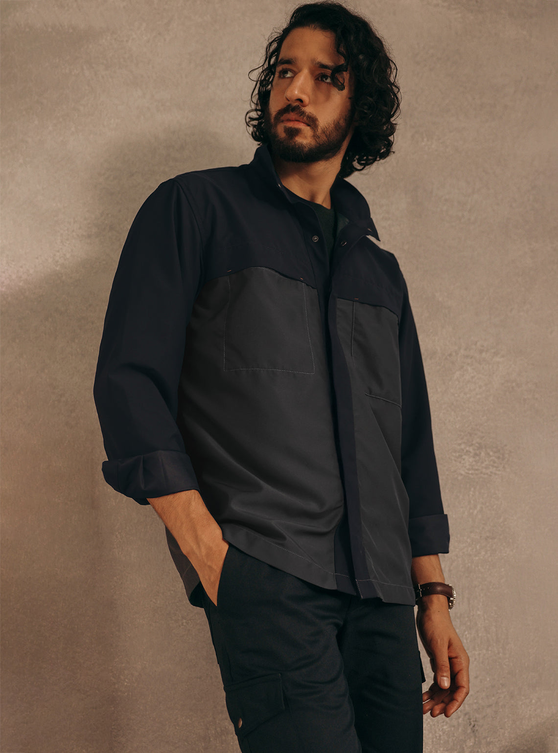 Midnight Navy Poly Twill Overshirt
