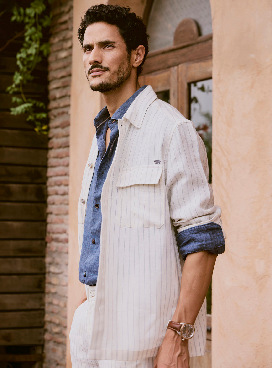 Buy Vanilla Off-White Linen Dobby Jacket Casual Off-White Stripe