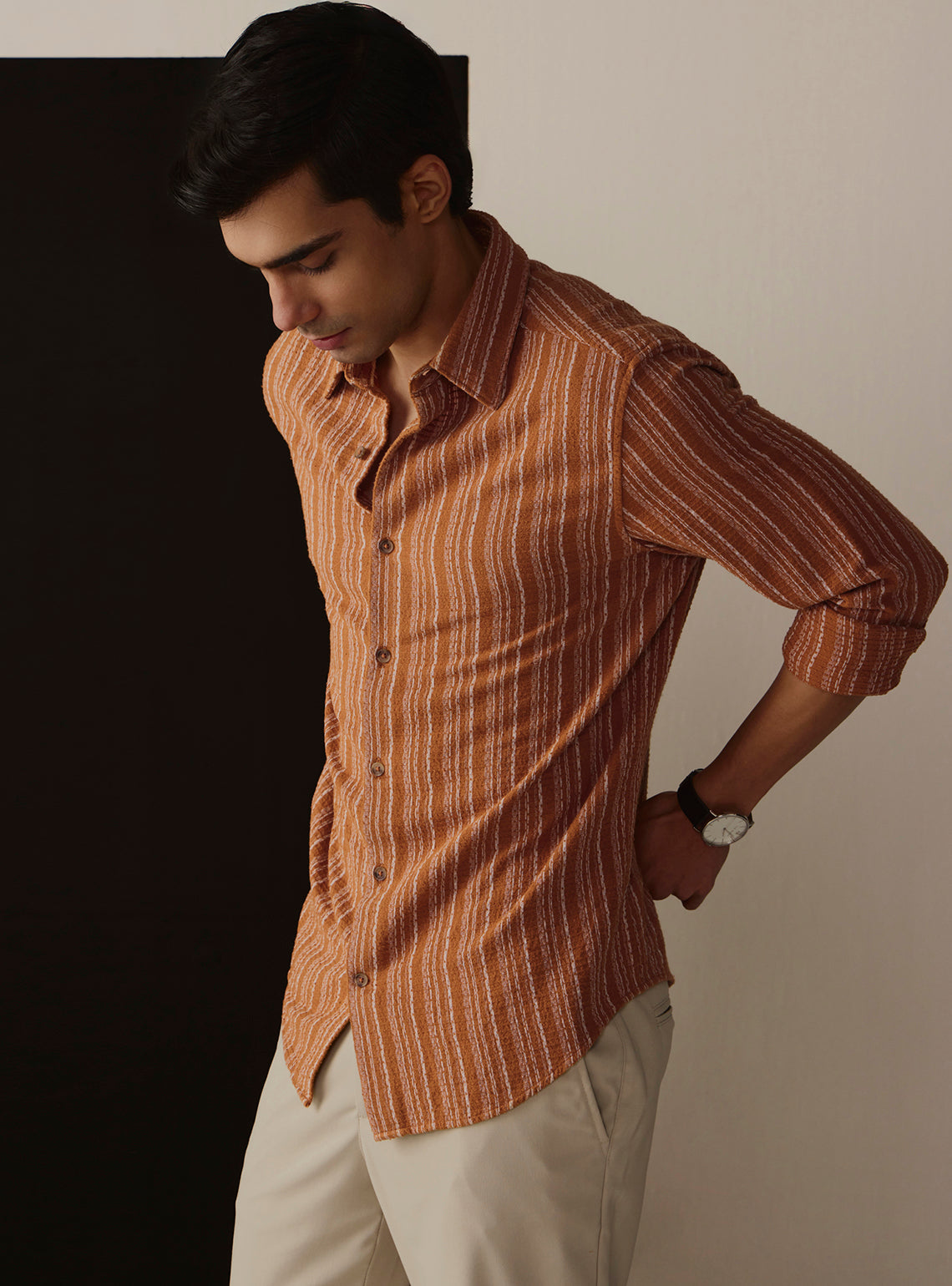 Ochre Mustard Cotton Dobby Shirt