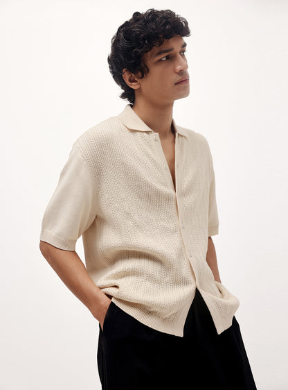 Dawn White Cotton Cable Knit Shirt